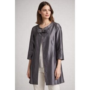 Banana Republic Gray Long Jacket | Size Small | Silk Blend | Bow Closure